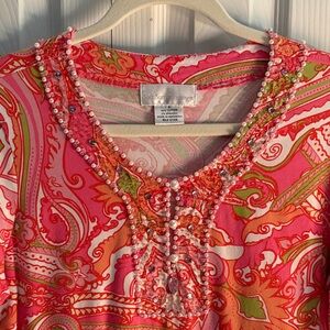 Soft Surroundings Vibrant Beaded Paisley Top